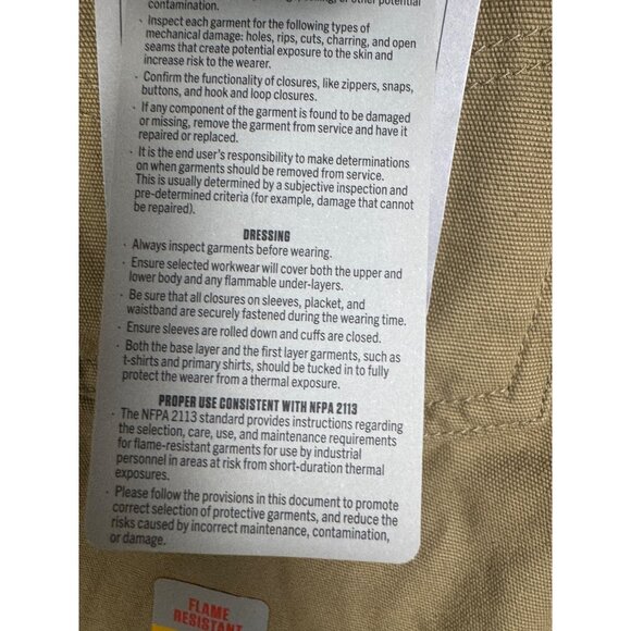 Carhartt FR Pants Mens 44x32 Khaki Flame Resistant Loose Fit Canvas Utility Work - Picture 14 of 16